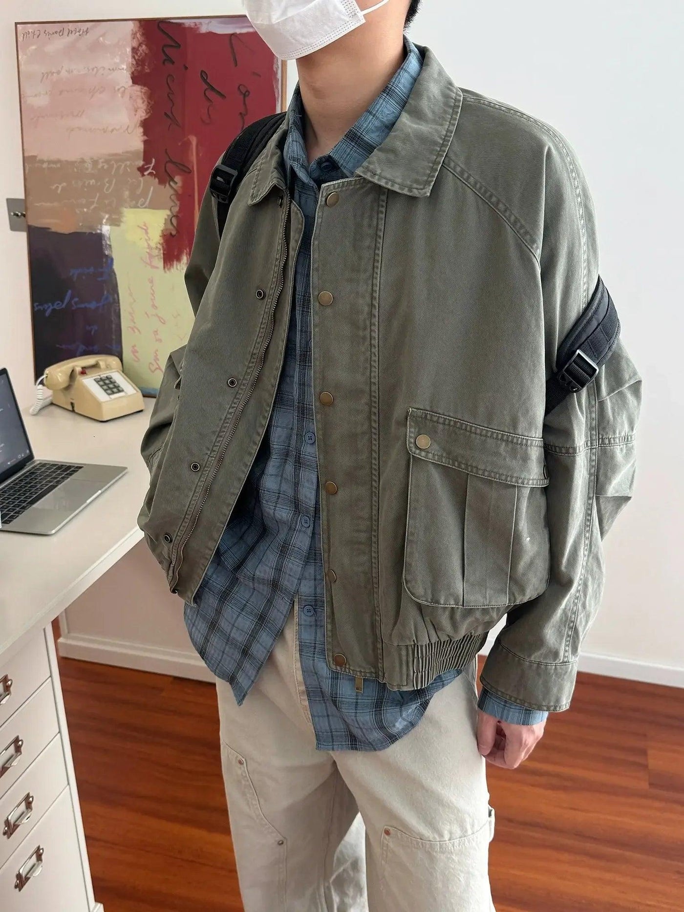 Nine Embossed Pockets Workwear Denim Jacket-korean-fashion-Jacket-Nine's Closet-OH Garments