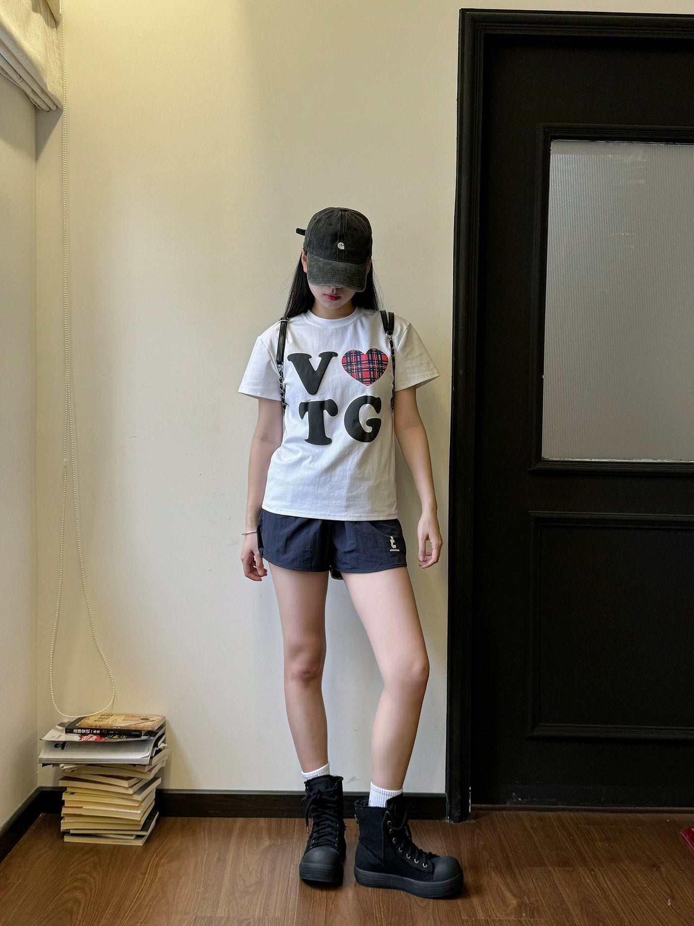 Nine Embossed Text Print T-Shirt-korean-fashion-T-Shirt-Nine's Closet-OH Garments