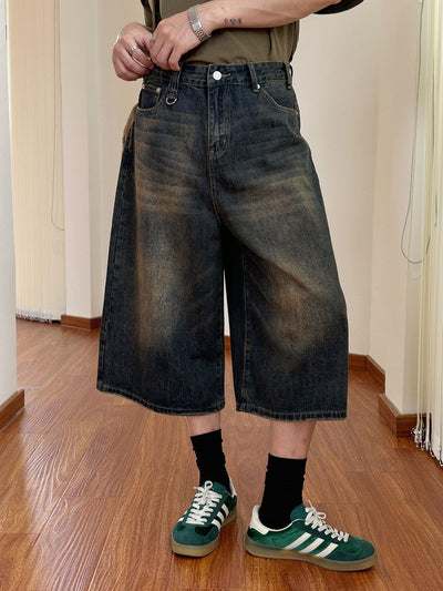 Nine Faded Detail Long Denim Shorts-korean-fashion-Shorts-Nine's Closet-OH Garments