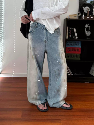 Nine Faded Paint Smudged Jeans-korean-fashion-Jeans-Nine's Closet-OH Garments