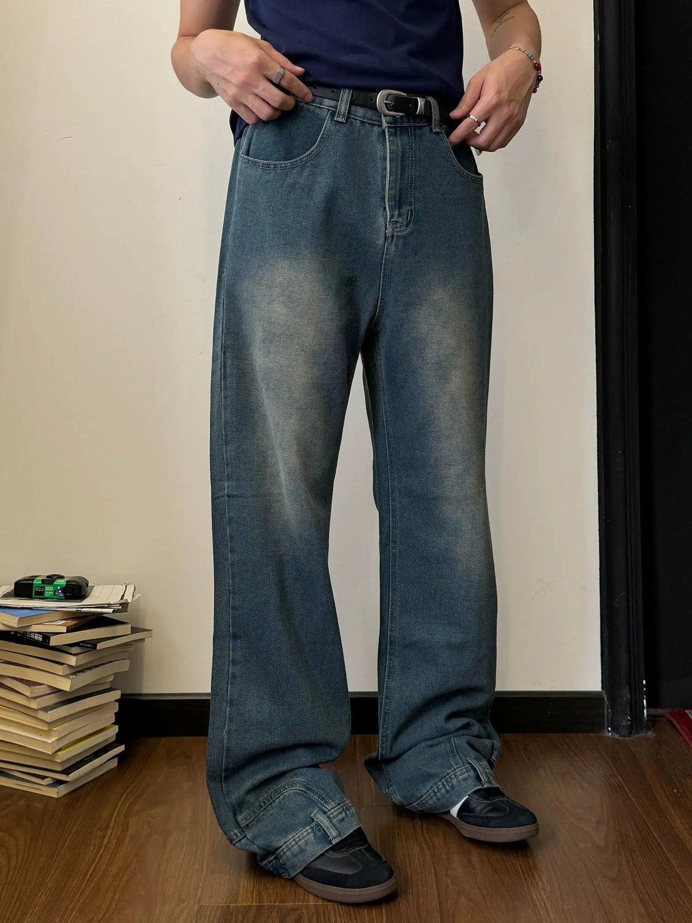 Nine Faded Upside-Down Jeans-korean-fashion-Jeans-Nine's Closet-OH Garments