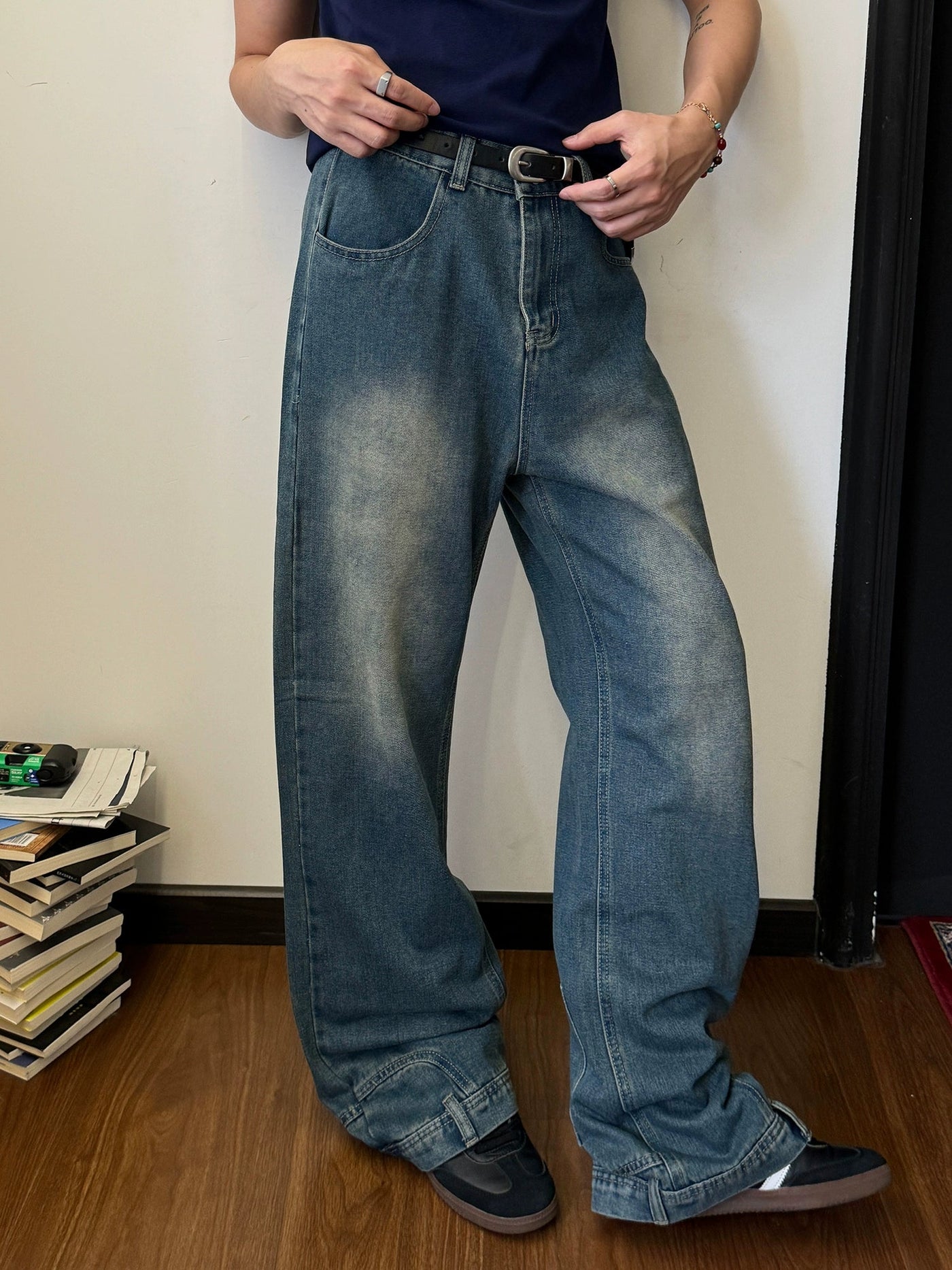 Nine Faded Upside-Down Jeans-korean-fashion-Jeans-Nine's Closet-OH Garments