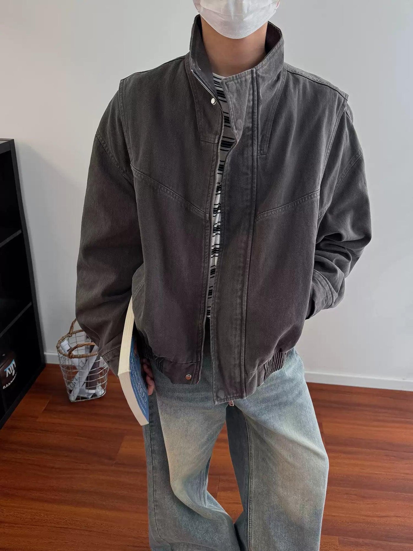 Nine Faded Zip & Snap Button Jacket-korean-fashion-Jacket-Nine's Closet-OH Garments