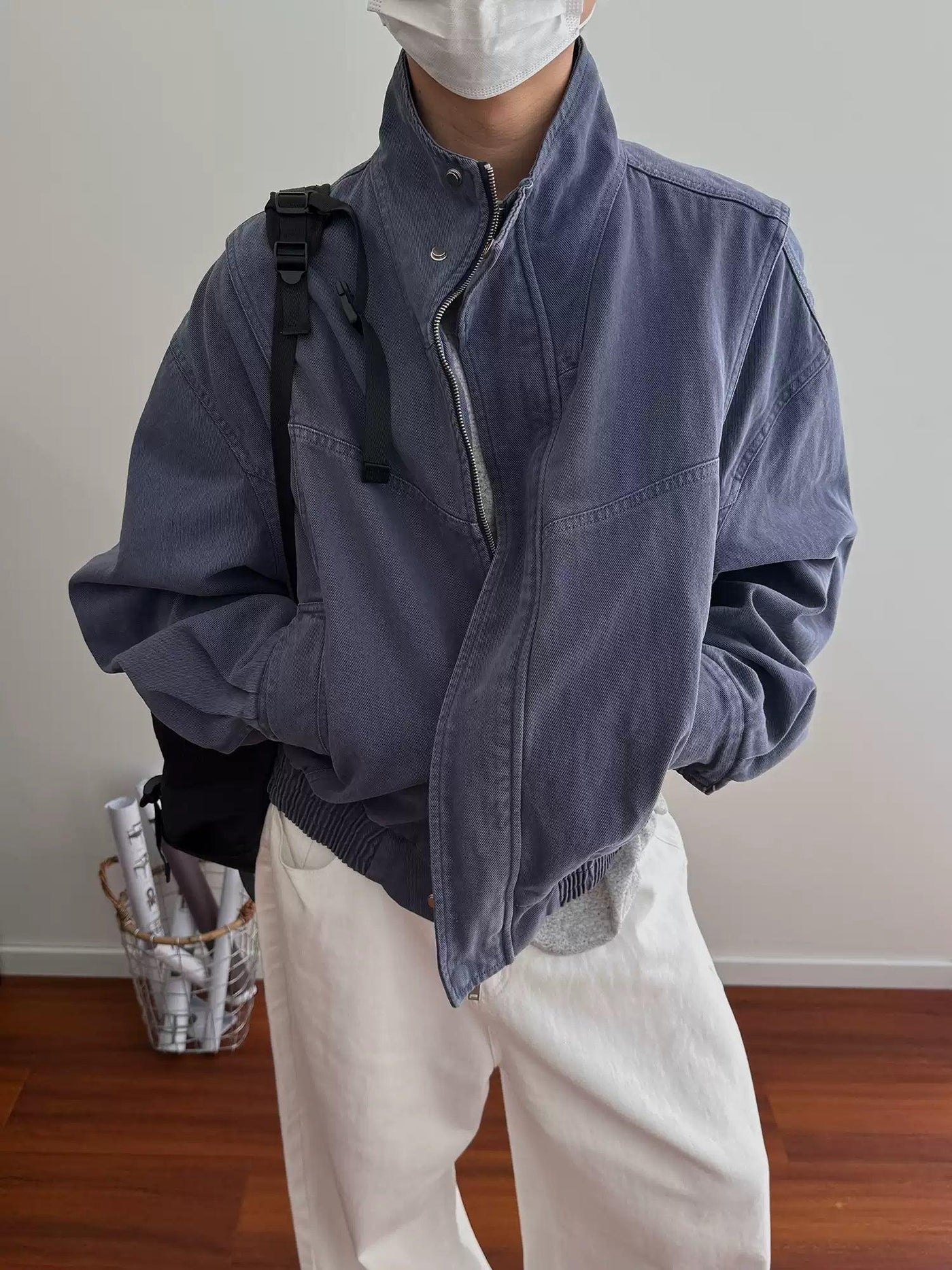 Nine Faded Zip & Snap Button Jacket-korean-fashion-Jacket-Nine's Closet-OH Garments