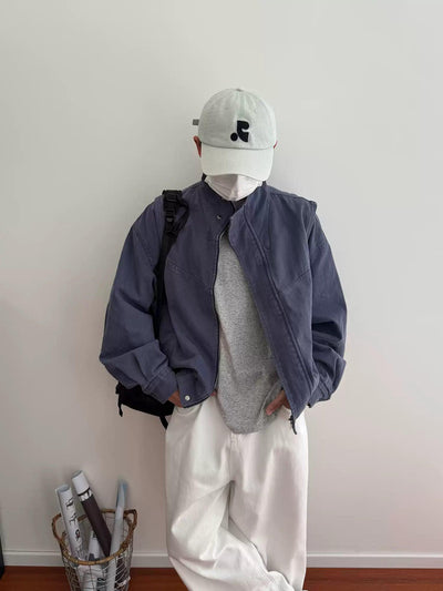 Nine Faded Zip & Snap Button Jacket-korean-fashion-Jacket-Nine's Closet-OH Garments