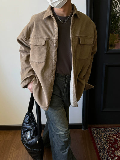 Nine Flap Pocket Fleece Lined Corduroy Jacket-korean-fashion-Jacket-Nine's Closet-OH Garments