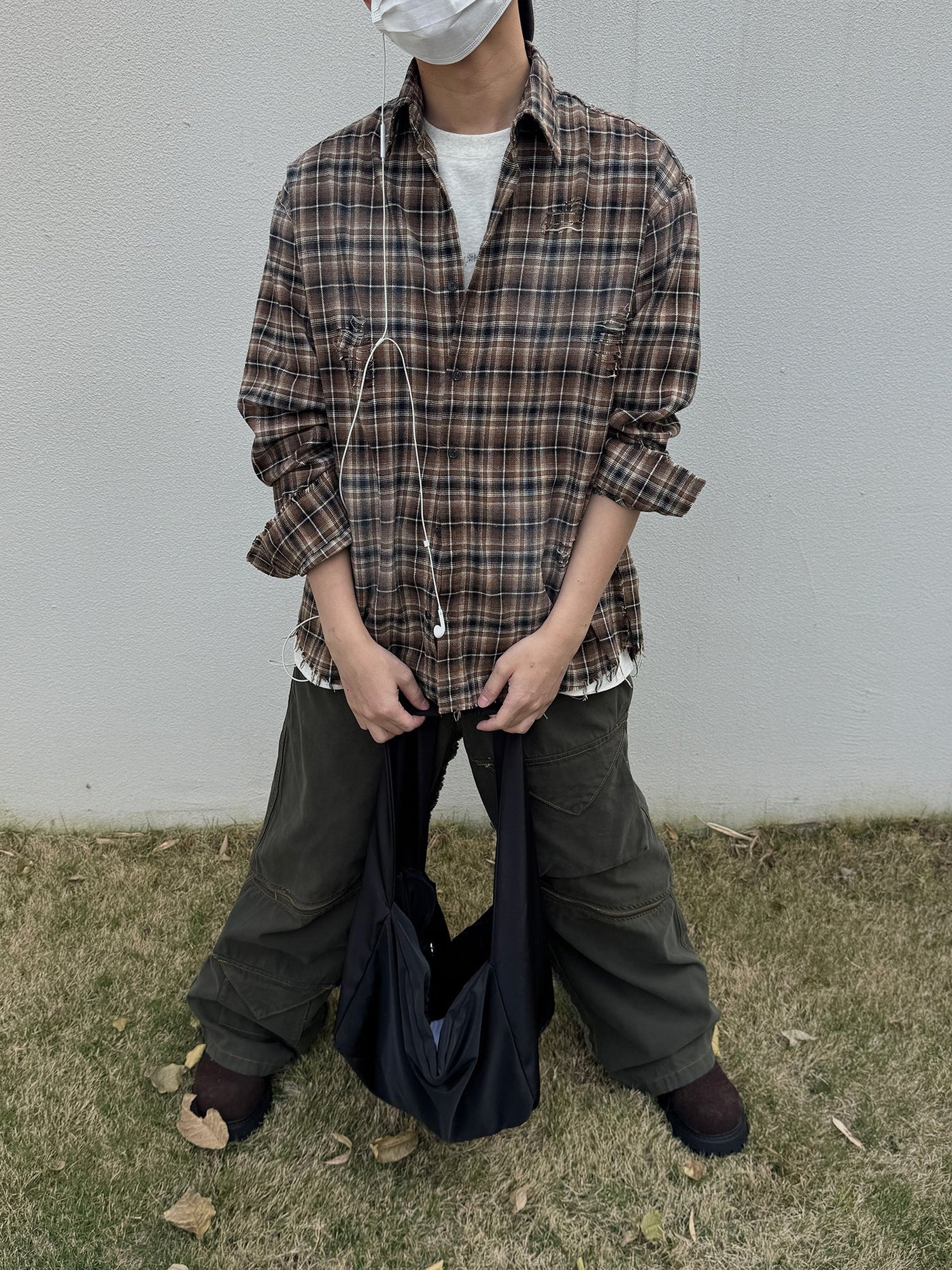 Nine Frayed and Plaid Shirt-korean-fashion-Shirt-Nine's Closet-OH Garments