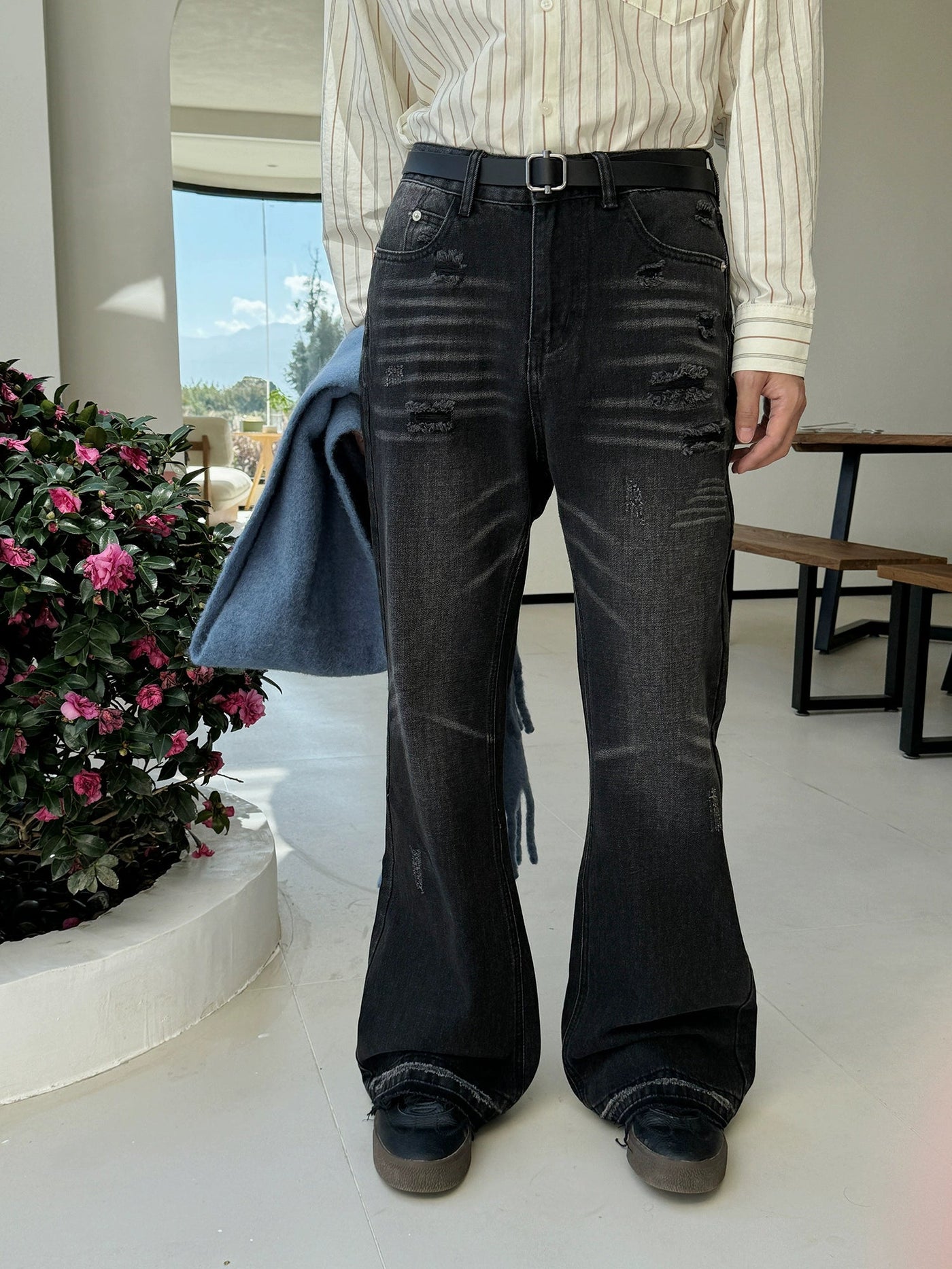 Nine Frayed Whisker Flared Jeans-korean-fashion-Jeans-Nine's Closet-OH Garments