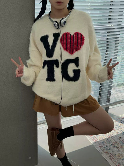 Nine Furry Heart & Lettered Sweater-korean-fashion-Sweater-Nine's Closet-OH Garments