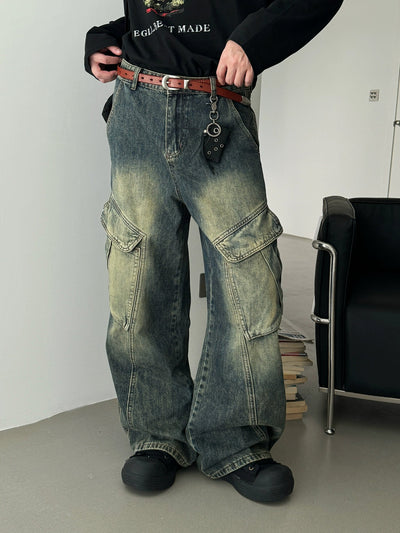 Nine Gradient Slant Pocket Cargo Jeans-korean-fashion-Jeans-Nine's Closet-OH Garments