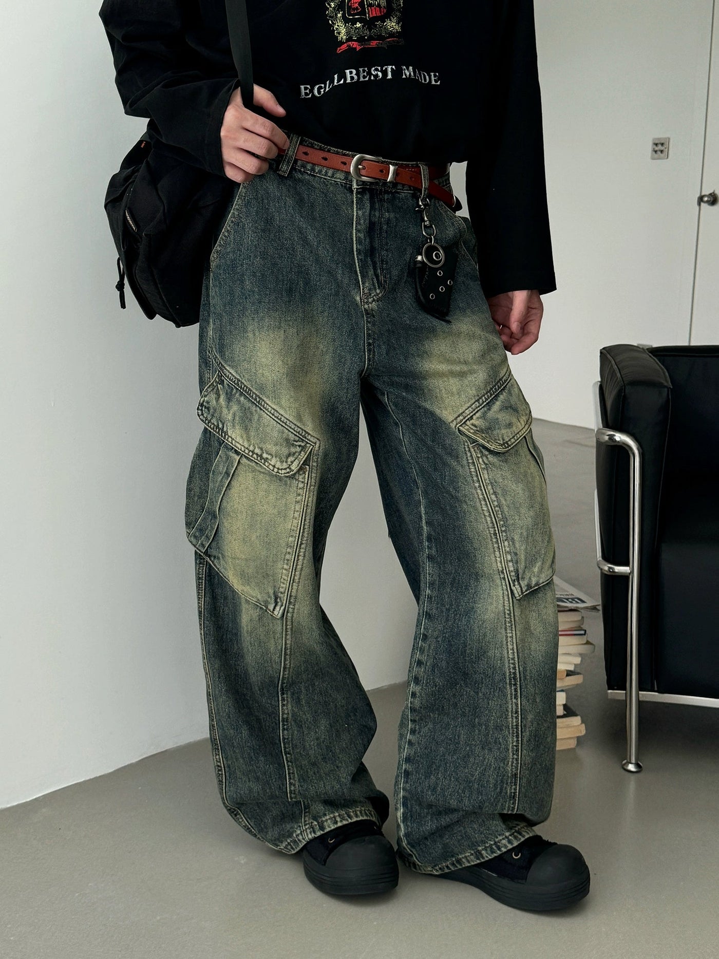 Nine Gradient Slant Pocket Cargo Jeans-korean-fashion-Jeans-Nine's Closet-OH Garments