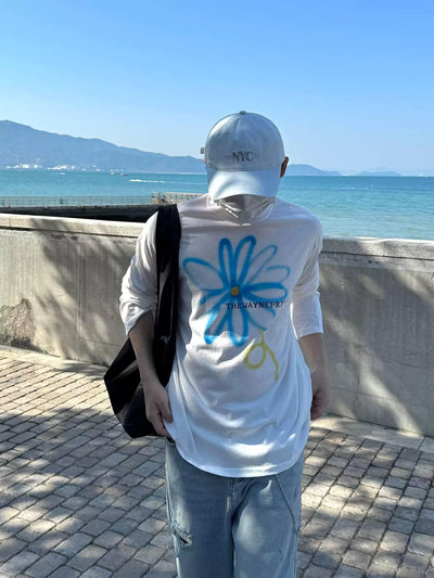 Nine Handwriting Flower Long Sleeves T-Shirt-korean-fashion-T-Shirt-Nine's Closet-OH Garments