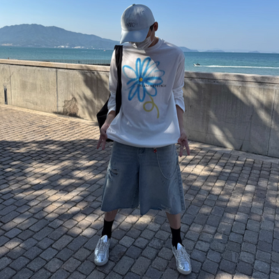 Nine Handwriting Flower Long Sleeves T-Shirt-korean-fashion-T-Shirt-Nine's Closet-OH Garments