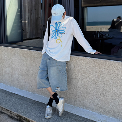 Nine Handwriting Flower Long Sleeves T-Shirt-korean-fashion-T-Shirt-Nine's Closet-OH Garments