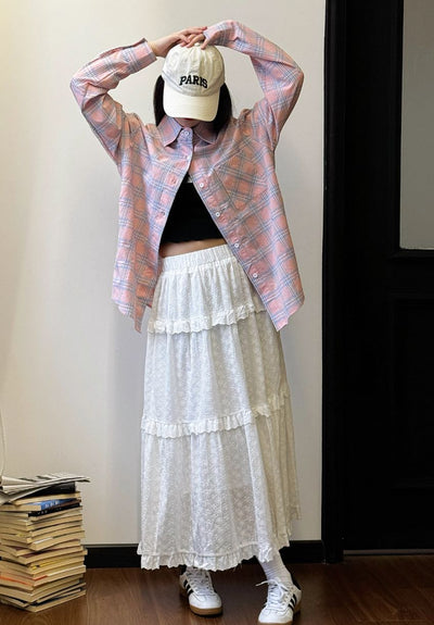 Nine Lace Ruffled Long Skirt-korean-fashion-Skirt-Nine's Closet-OH Garments