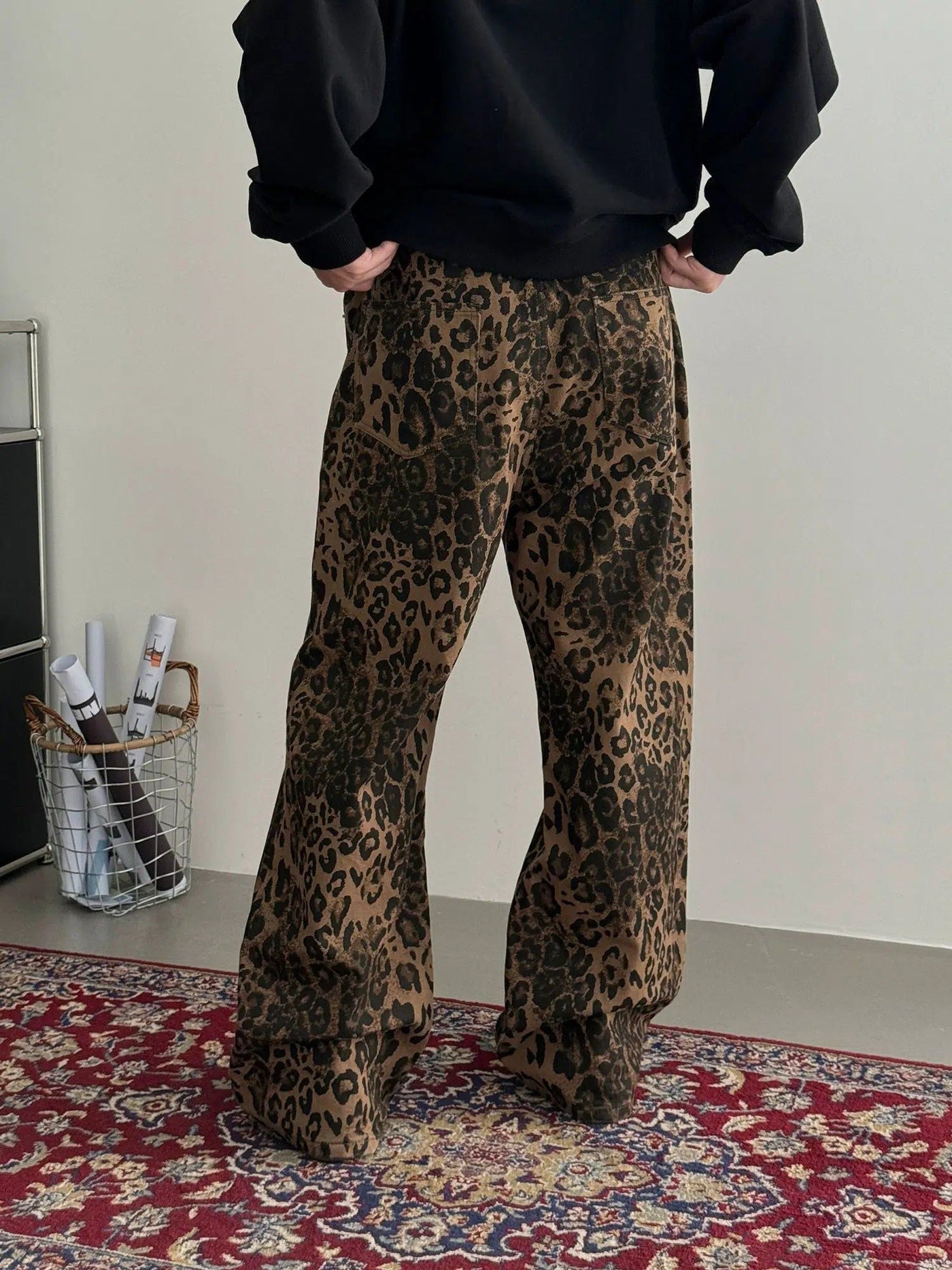 Nine Leopard Pattern Wide Pants-korean-fashion-Pants-Nine's Closet-OH Garments