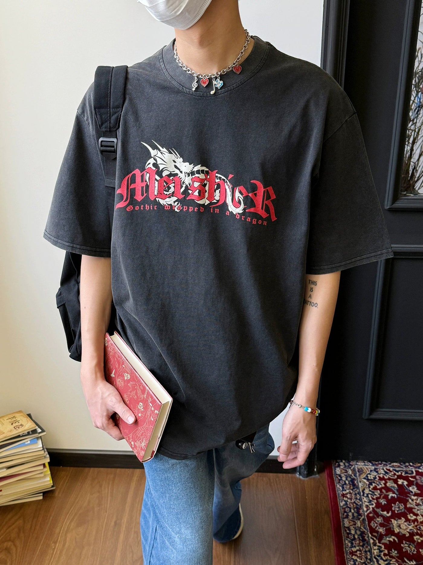 Nine Mershier Dragon Graphic T-Shirt-korean-fashion-T-Shirt-Nine's Closet-OH Garments