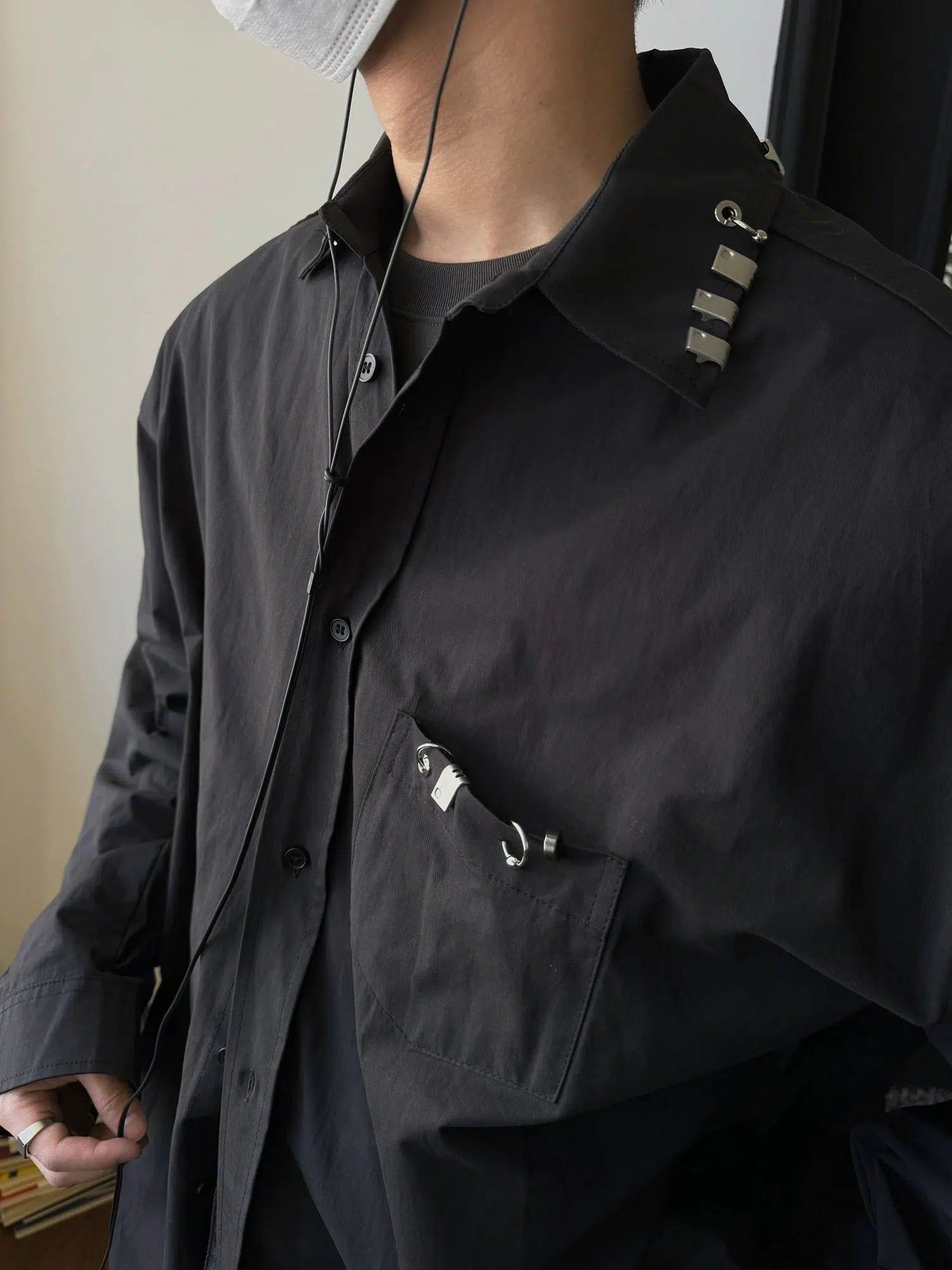 Nine Metal Detailed Relaxed Fit Shirt-korean-fashion-Shirt-Nine's Closet-OH Garments
