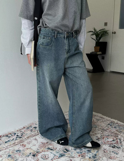 Nine Mid-High Waist Washed Straight Jeans-korean-fashion-Jeans-Nine's Closet-OH Garments