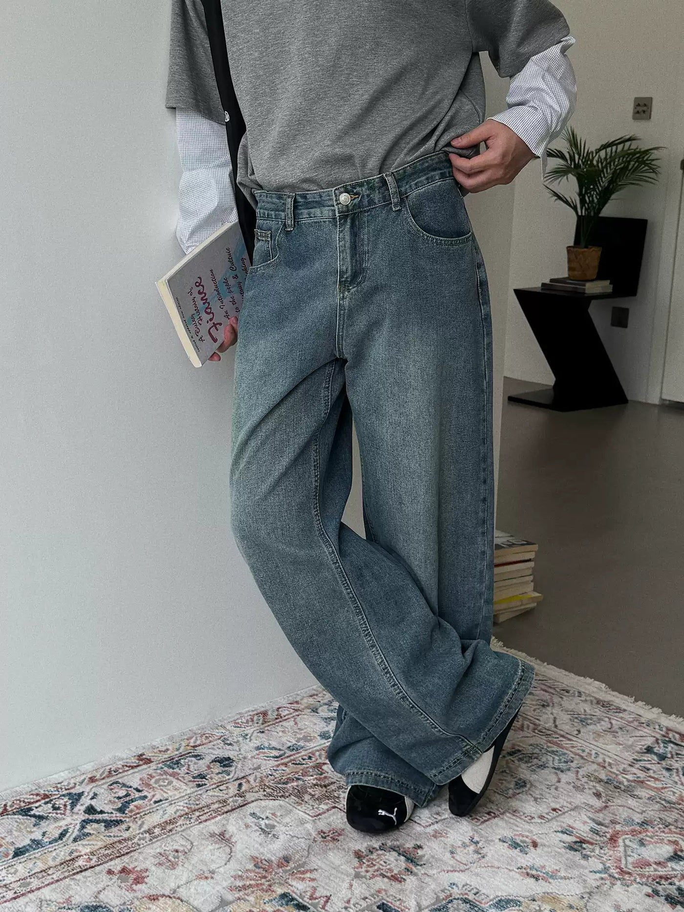 Nine Mid-High Waist Washed Straight Jeans-korean-fashion-Jeans-Nine's Closet-OH Garments