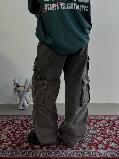 Nine Multi-Pocket Faded Cargo Pants-korean-fashion-Pants-Nine's Closet-OH Garments