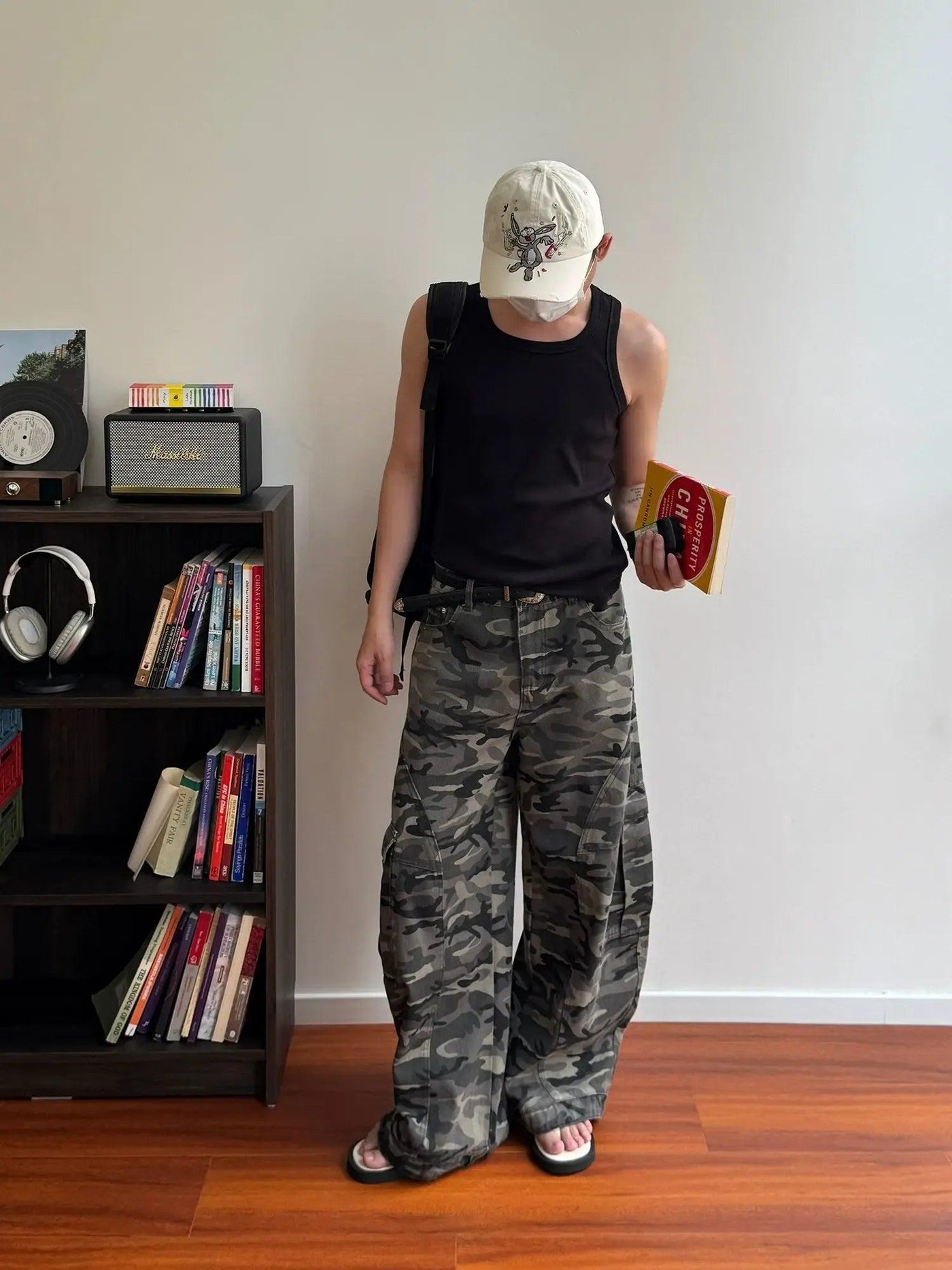 Nine Multi-Pocket Wide Camo Cargo Pants-korean-fashion-Pants-Nine's Closet-OH Garments
