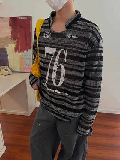 Nine Number 76 Print Striped Sweater-korean-fashion-Sweater-Nine's Closet-OH Garments