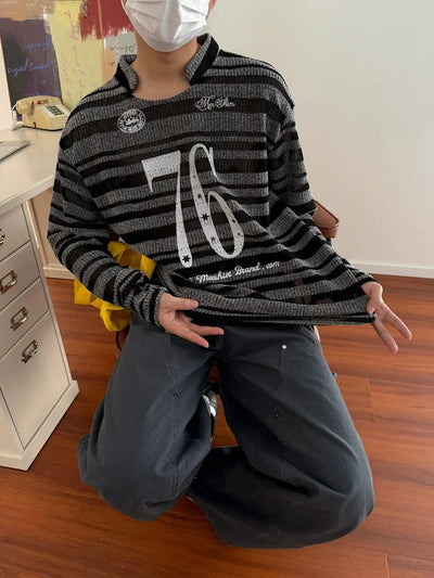 Nine Number 76 Print Striped Sweater-korean-fashion-Sweater-Nine's Closet-OH Garments