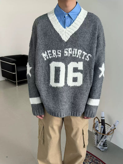 Nine Oversized Sports V-Neck Sweater-korean-fashion-Sweater-Nine's Closet-OH Garments