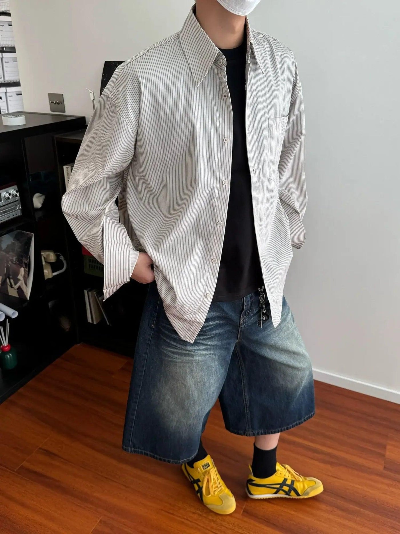 Nine Oversized Striped Lapel Shirt-korean-fashion-Shirt-Nine's Closet-OH Garments