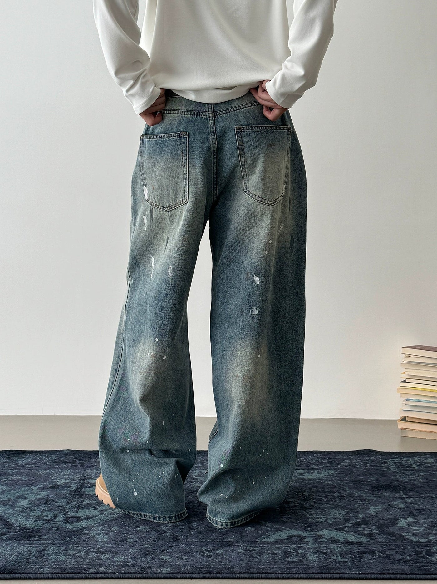 Nine Paint Splatters Workwear Jeans-korean-fashion-Jeans-Nine's Closet-OH Garments