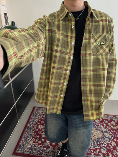 Nine Plaid Lettered Flannel Shirt-korean-fashion-Shirt-Nine's Closet-OH Garments