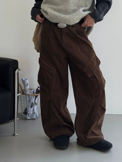 Nine Pleated Corduroy Cargo Pants-korean-fashion-Pants-Nine's Closet-OH Garments