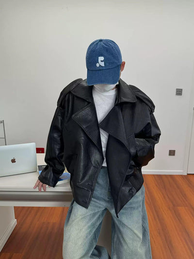 Nine Shoulder Strap Lapel PU Leather Jacket-korean-fashion-Jacket-Nine's Closet-OH Garments