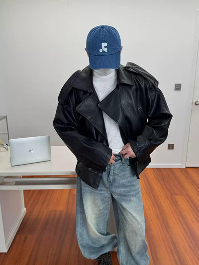 Nine Shoulder Strap Lapel PU Leather Jacket-korean-fashion-Jacket-Nine's Closet-OH Garments