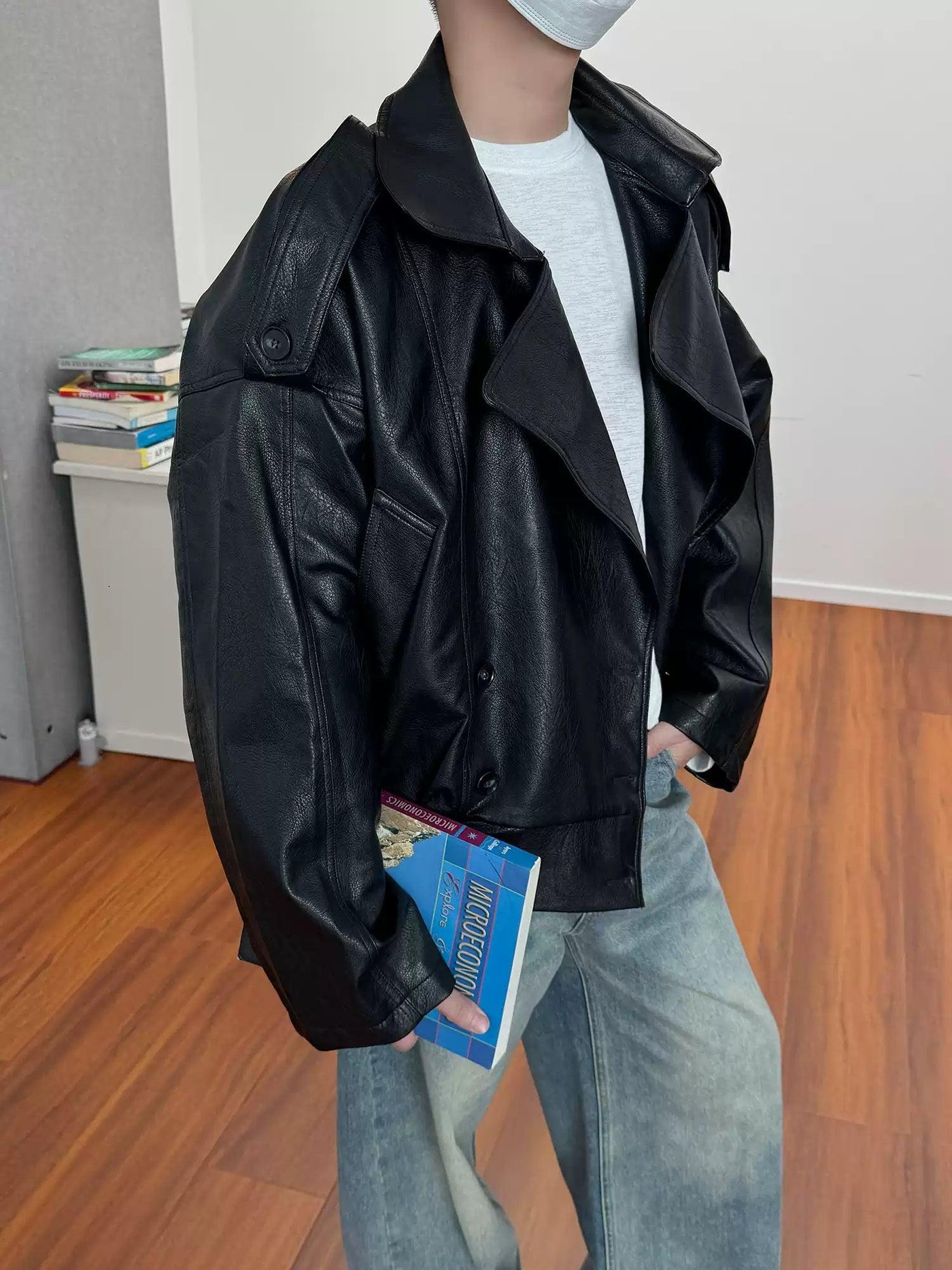 Nine Shoulder Strap Lapel PU Leather Jacket-korean-fashion-Jacket-Nine's Closet-OH Garments