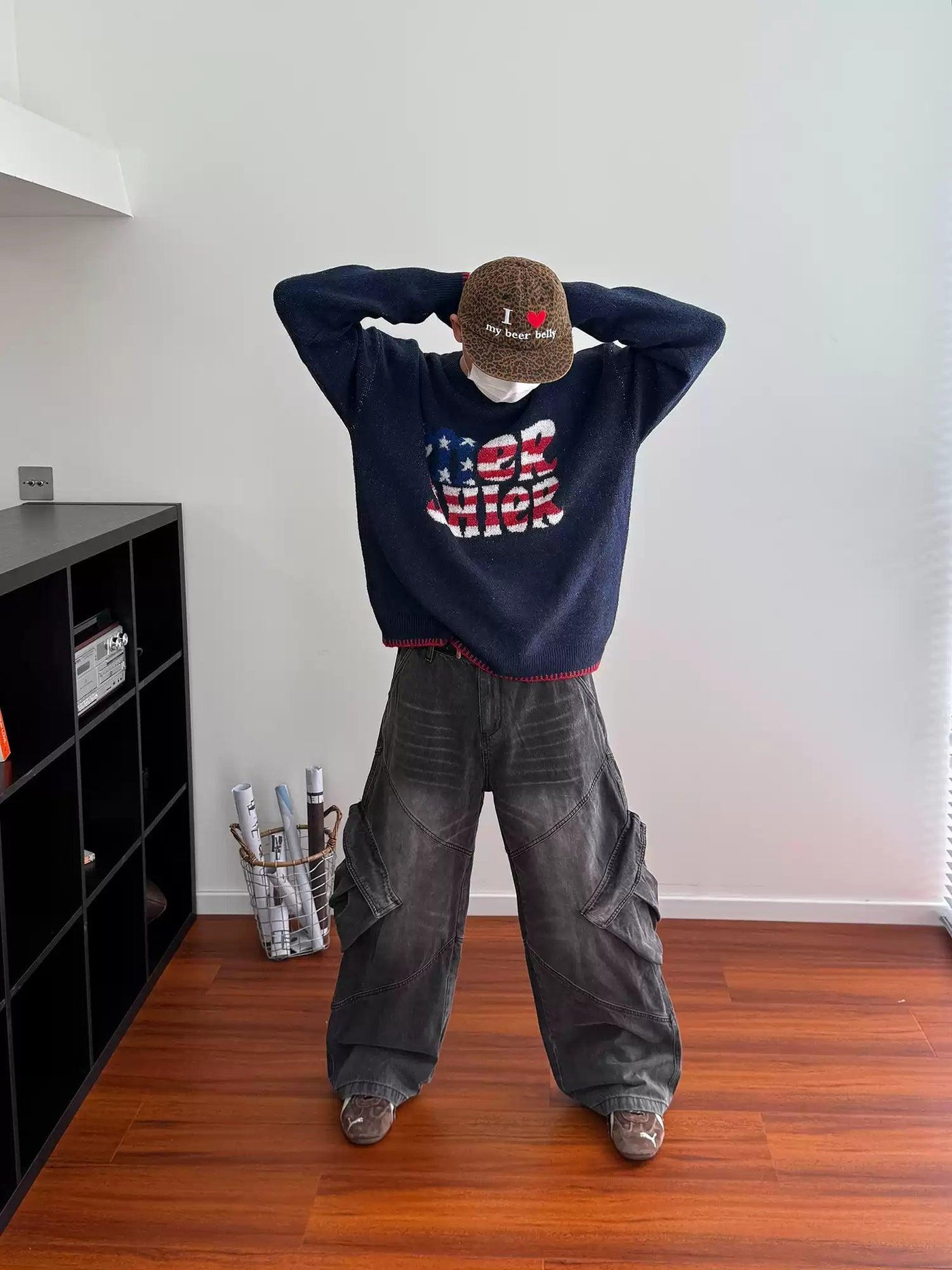 Nine Side Pockets Faded Cargo Jeans-korean-fashion-Jeans-Nine's Closet-OH Garments