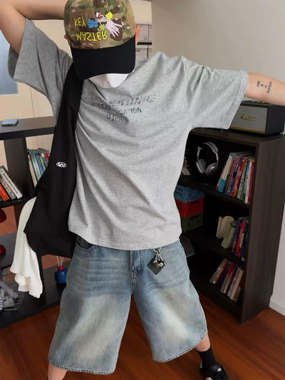 Nine Smudged Text Print T-Shirt-korean-fashion-T-Shirt-Nine's Closet-OH Garments