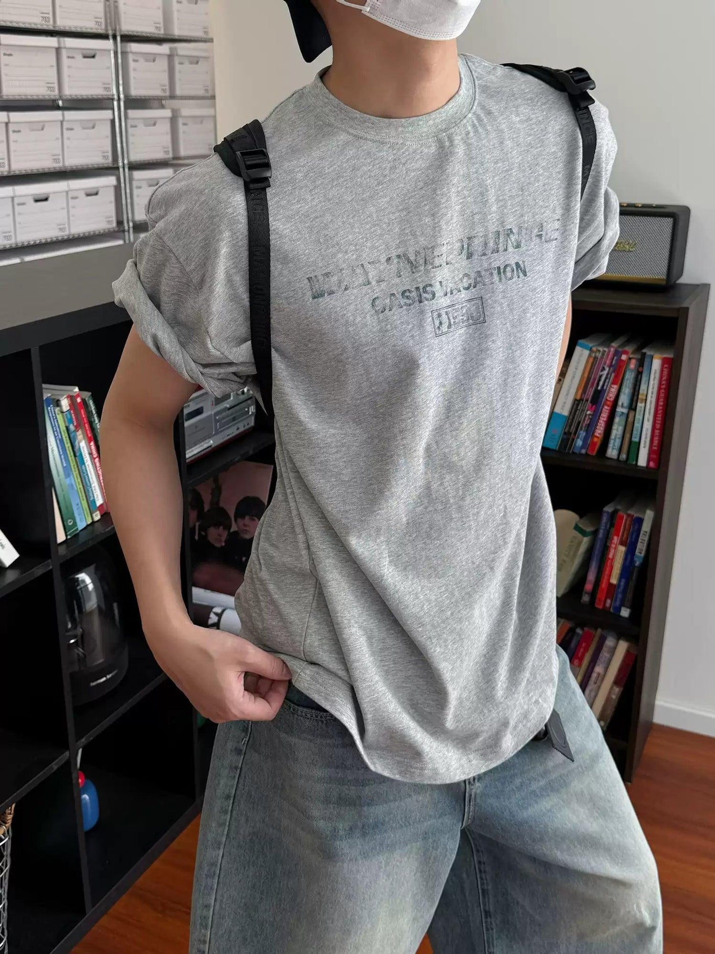Nine Smudged Text Print T-Shirt-korean-fashion-T-Shirt-Nine's Closet-OH Garments