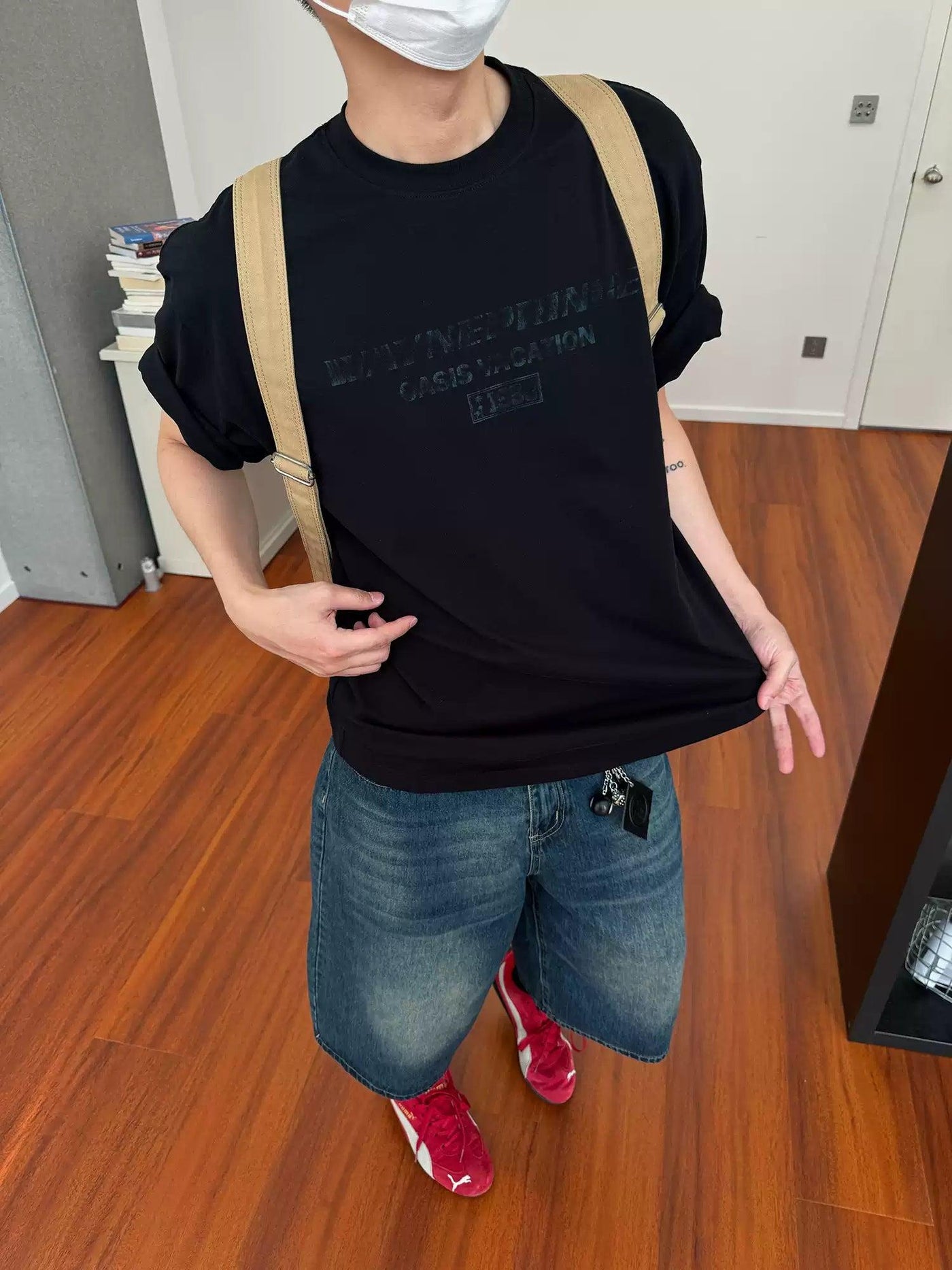 Nine Smudged Text Print T-Shirt-korean-fashion-T-Shirt-Nine's Closet-OH Garments