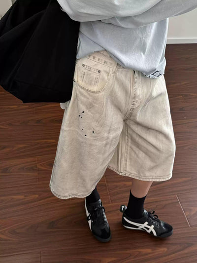 Nine Smudged Workwear Denim Shorts-korean-fashion-Shorts-Nine's Closet-OH Garments
