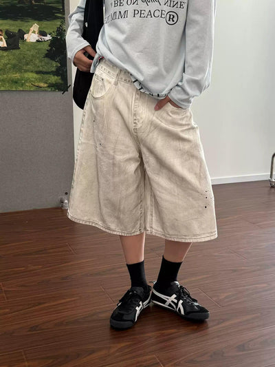 Nine Smudged Workwear Denim Shorts-korean-fashion-Shorts-Nine's Closet-OH Garments