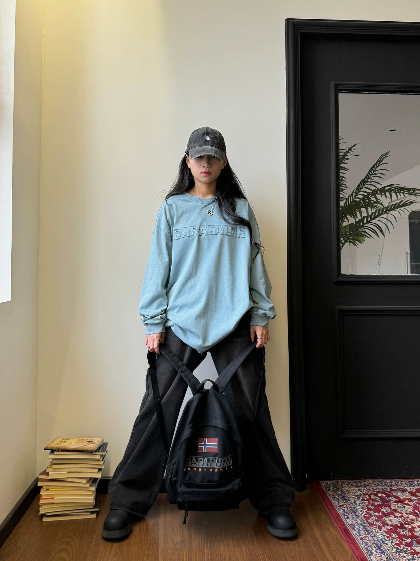 Nine Solid Lettered Loose Fit Crewneck-korean-fashion-Crewneck-Nine's Closet-OH Garments