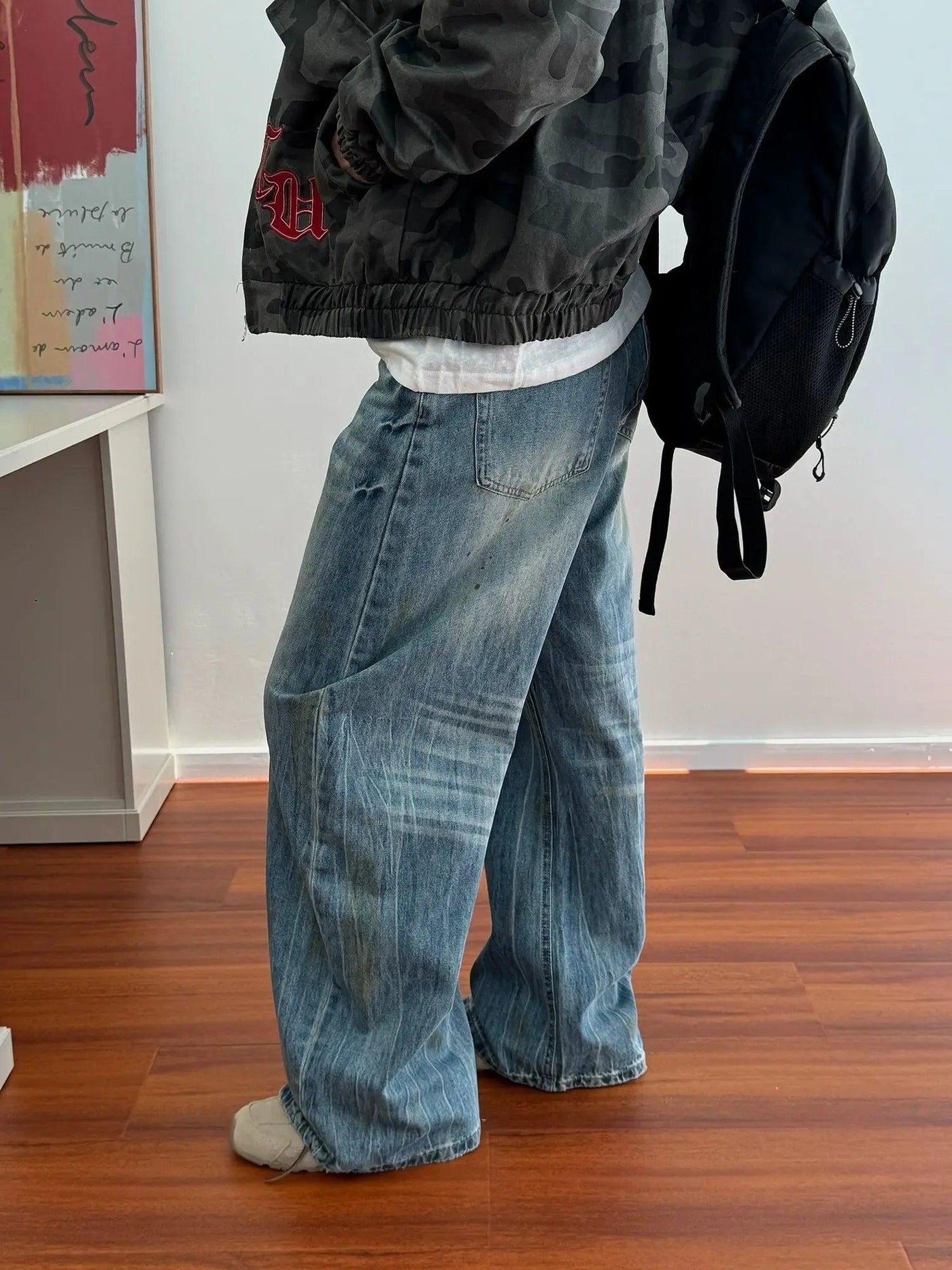 Nine Splatter Detail Wide Leg Jeans-korean-fashion-Jeans-Nine's Closet-OH Garments