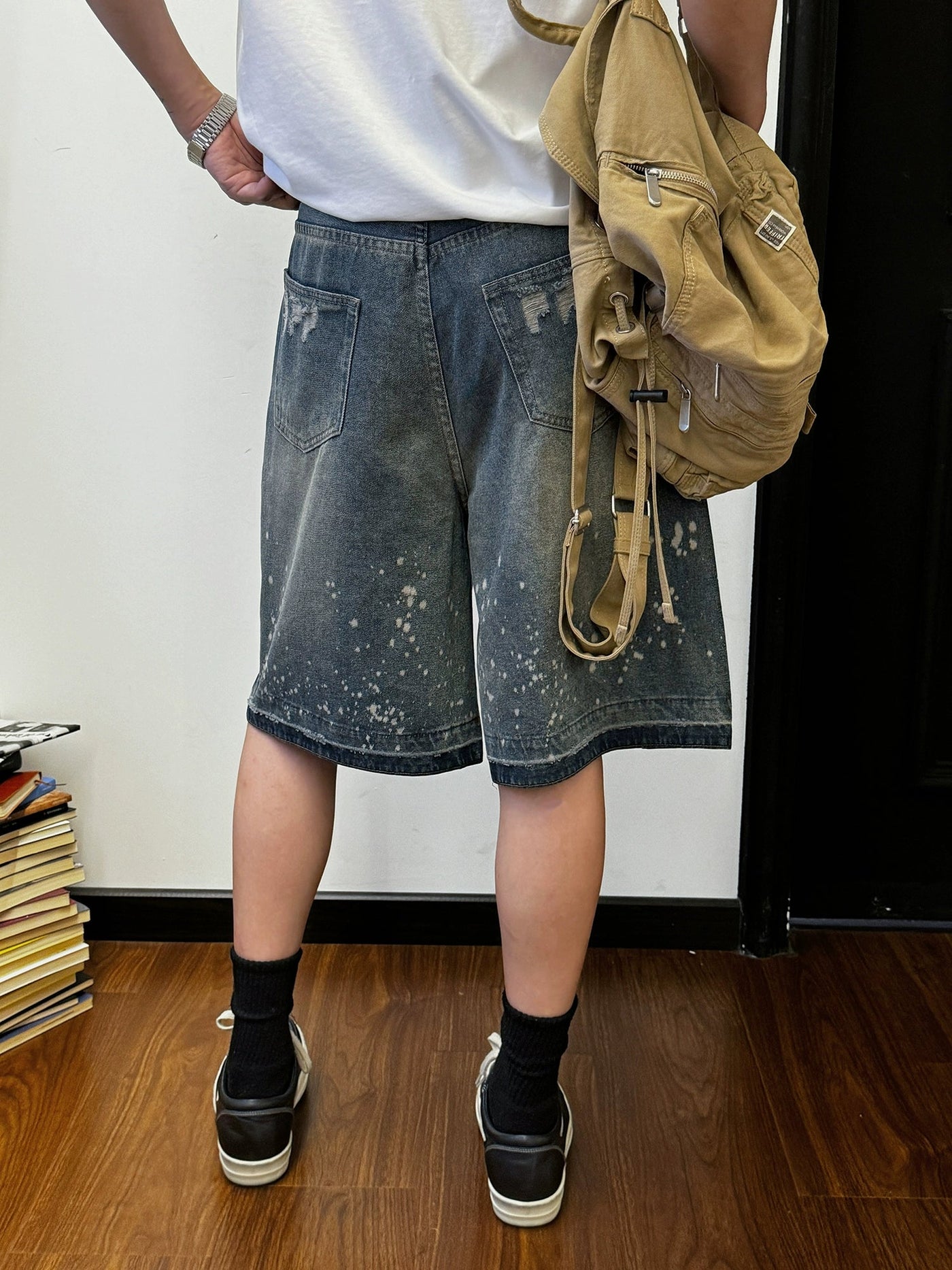 Nine Splatter Workwear Denim Shorts-korean-fashion-Shorts-Nine's Closet-OH Garments