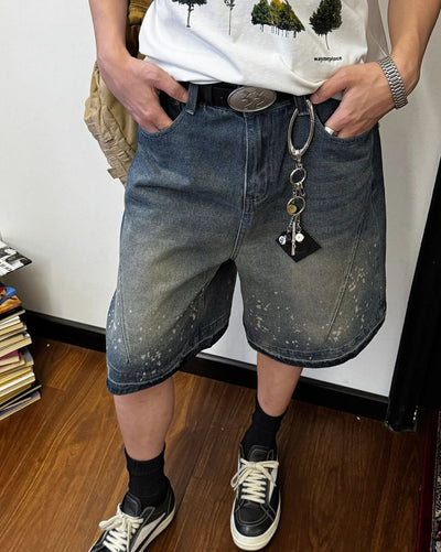 Nine Splatter Workwear Denim Shorts-korean-fashion-Shorts-Nine's Closet-OH Garments