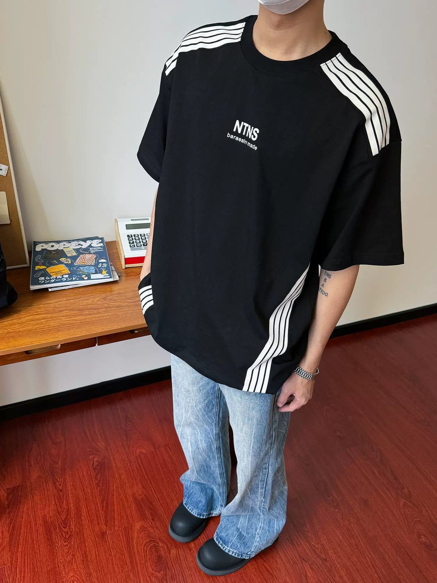 Nine Spliced Stripes T-Shirt-korean-fashion-T-Shirt-Nine's Closet-OH Garments