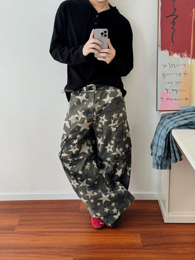 Nine Star Pattern Camouflage Style Jeans-korean-fashion-Jeans-Nine's Closet-OH Garments