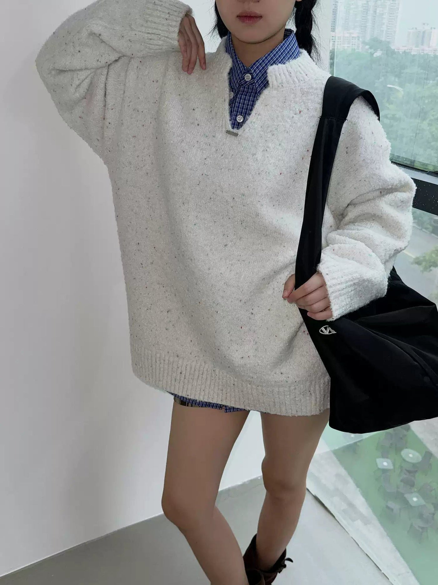 Nine Starry Pattern V-Neck Sweater-korean-fashion-Sweater-Nine's Closet-OH Garments