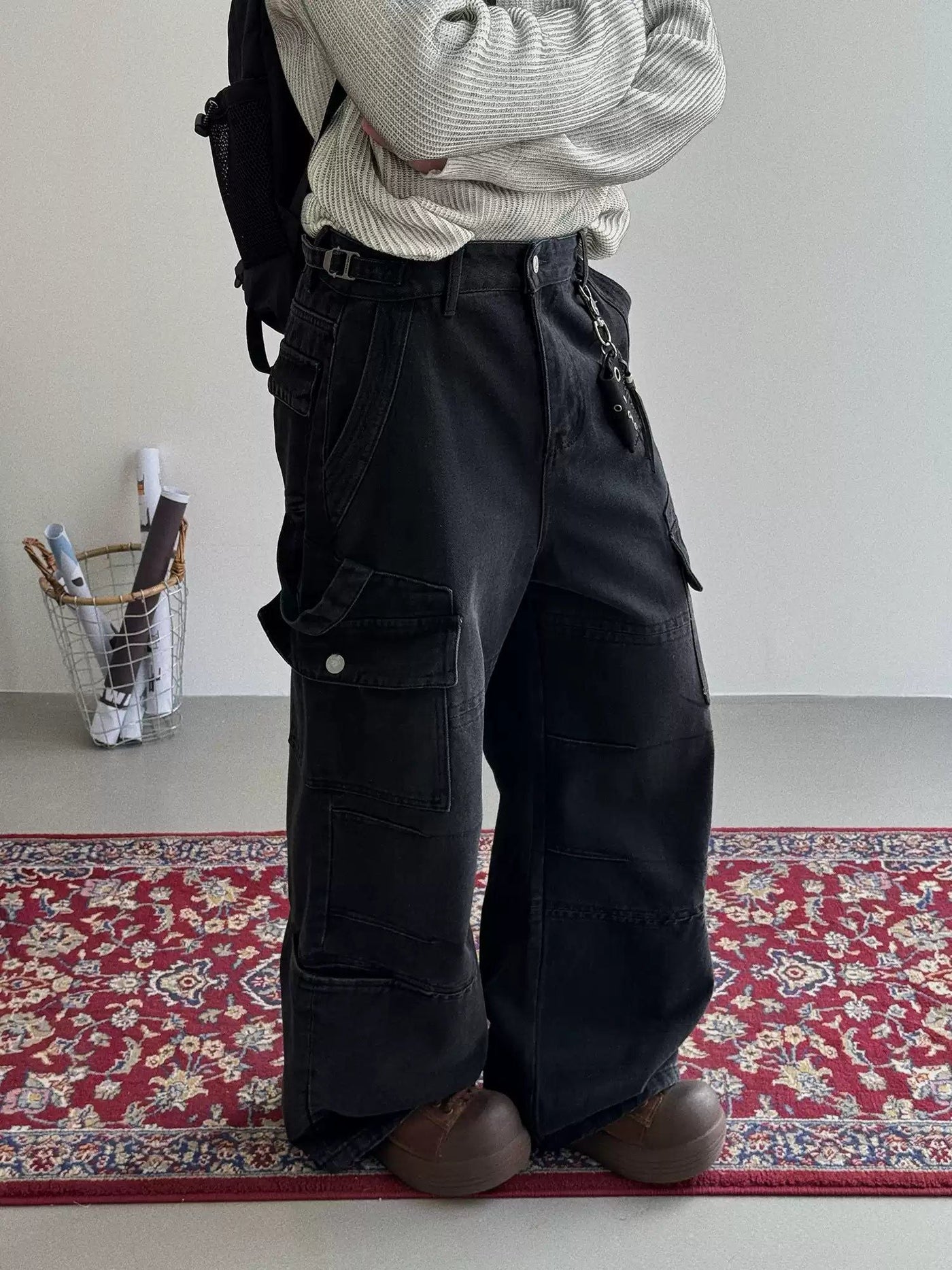 Nine Straight Mid-High Waist Cargo Pants-korean-fashion-Pants-Nine's Closet-OH Garments